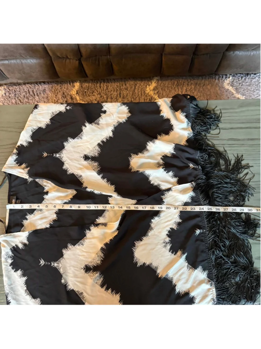 Mossimo Women’s Black & White Abstract Kimono Top Fringe Boho Cover Up